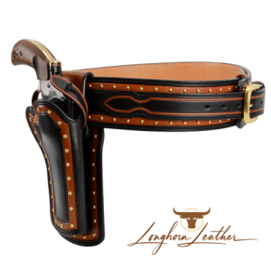 Custom leather single action holster and cartridge belt featuring the Jerome design. Individually handcrafted at Longhorn Leather AZ 2