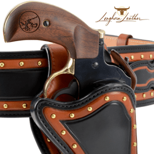 Custom leather single action holster and cartridge belt featuring the Jerome design. Individually handcrafted at Longhorn Leather AZ 3