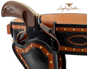 Custom leather single action holster and cartridge belt featuring the Jerome design. Individually handcrafted at Longhorn Leather AZ 7