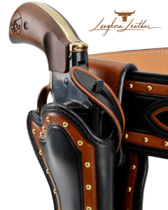 Custom leather single action holster and cartridge belt featuring the Jerome design. Individually handcrafted at Longhorn Leather AZ 8