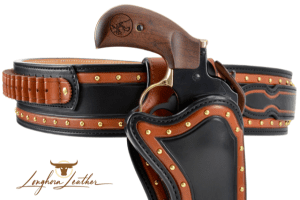 Custom leather single action holster and cartridge belt featuring the Jerome design. Individually handcrafted at Longhorn Leather AZ 9